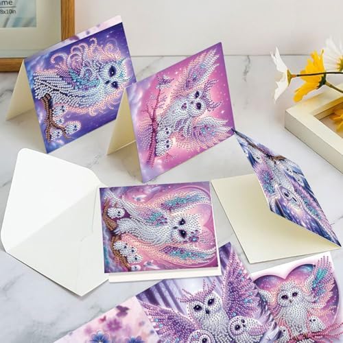 6 Pack Diamond Art Greeting Card Kits with Envelopes, Special Shaped Diamond Painting Cards, DIY Rhinestone Diamond Art Cards for Birthday Christmas Mother Day (Owl Mother and Owlet, 30x15cm) - Image 6