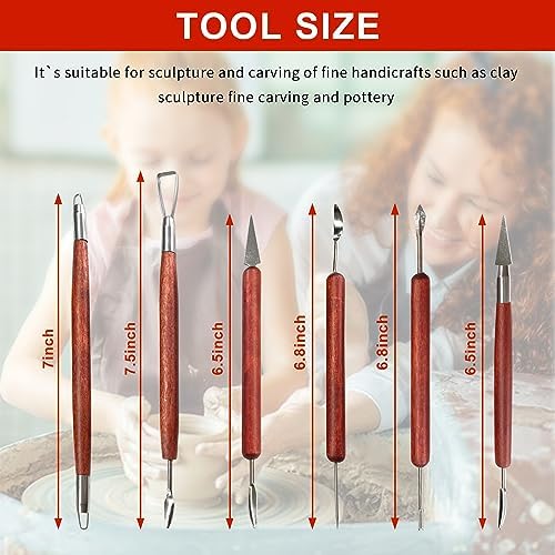 Clay Sculpting Tools, 6 PCS Double-Ended Stainless Steel Polymer Clay Tools, Wooden Handle Pottery Tools for Embossing, Carving Tools and Supplies - Image 3
