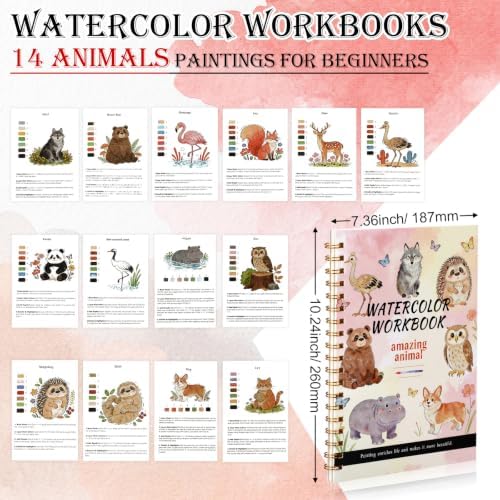 Landhoow Animals Watercolor Workbooks, Water Coloring Book for Adult Beginners 14 Animal Designs Friendly Painting Arts Crafts Exploration Gifts for Birthday Back to School - Image 2