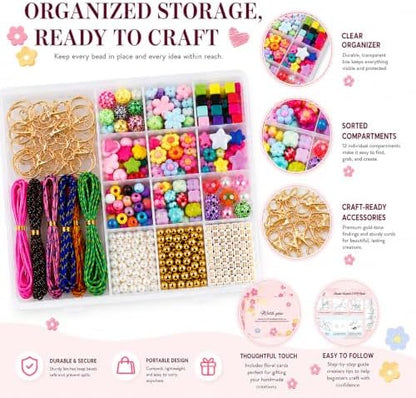 Kdpuei 865PCS Bead Keychain Making Kit, Keychain Bead Kit, DIY Bag Charm Set with Acrylic Heart Star Flower Alphabet Beads, Bead Keychain Kit, Jewerly Making Kit for Girls Women - Image 6