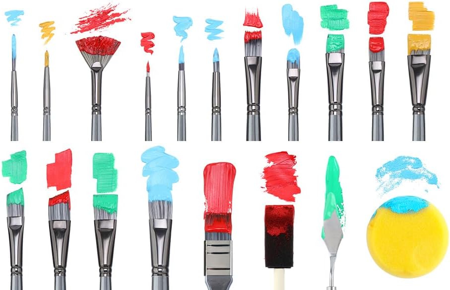 Transon 20Pcs Art Paint Brush Kit with Storage Case, 16 Brushes + Foam Brush Spatula Sponge for Acrylic Oil Watercolor Gouache, Adults Teens Beginners Art Supplies - Image 2