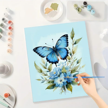 Nature Paint by Numbers Kit for Adults - DIY Blue Butterfly with Floral Bouquet Painting on Canvas, Acrylic Paint Set for Beginners, Botanical Art for Home Decoration or Gifts(12X16IN Framed) - Image 3