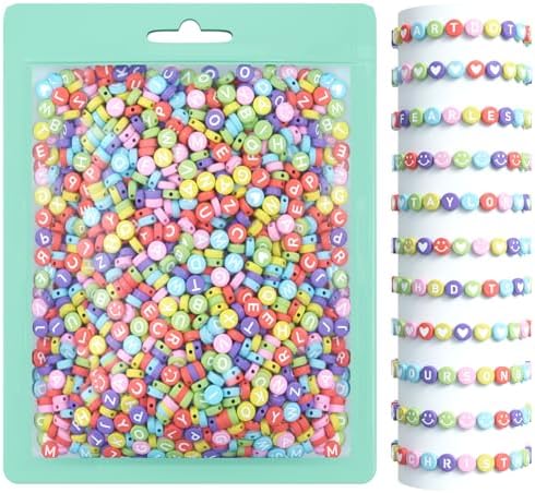 ARTDOT 800 Pieces Assortment Letter Beads for Friendship Bracelets Making Kit, 28 Styles Jewelry Making Supplies Alphabet Beads Set Preppy Crafts Art, White Multicolor by ARTDOT