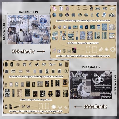 200Pcs Vintage Ephemera Junk Journal Kit, Paper & Stickers for Scrapbooking - Image 4