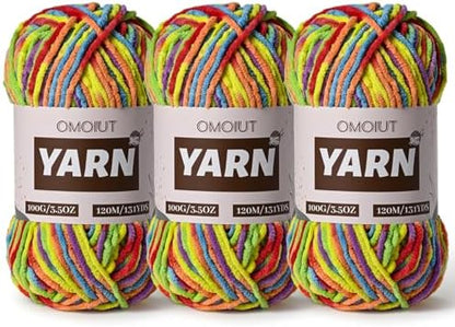 3 Packs Plush Chenille Chunky Crochet Yarn - Baby Yarn for Crocheting Soft - Velvet Yarns Knitting for Blankets Crafts - Fluffy Amigurumi Yarns 300g / 393yd (3 Rainbow) by OMoiut