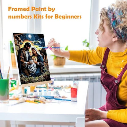 MOGTAA Nativity Scene Paint by Numbers Kit for Adults Beginners with Frame, Christmas Adult Paint by Number Kits on Canvas with Easel, Easy DIY Oil Painting Kits for Home Decor, 8x12in - Image 4
