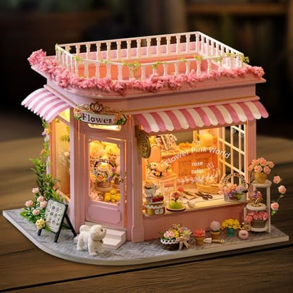 CUTEROOM Miniature House Kits for Adults, Mini Dollhouse Wooden Furniture Kit, DIY Craft Kits Creative Room Tiny House for Decoration-Colorful Flower Shop - Image 6