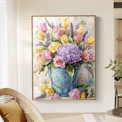 Qaisxoty Flowers Paint by Numbers Kit for Adults, Beginner Floral Paint by Numbers with Rolled Canvas, Box, Brushes, Acrylic Paints, DIY Paint by Number for Home Decor & Gift - 12”x16” - Image 2