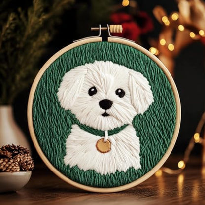 DIY Punch Needle Kits Cute Maltese Dog with Hoop 20x20cm-3 by Unknown
