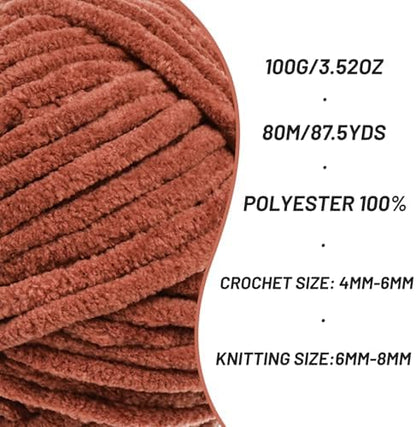 Chenille Blanket Yarn for Crocheting Size 5 Bulky Yarn Rust - Image 2