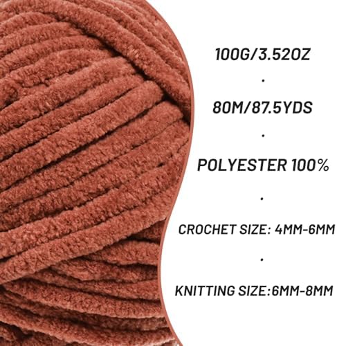 Chenille Blanket Yarn for Crocheting Size 5 Bulky Yarn 3 Rust - Image 2