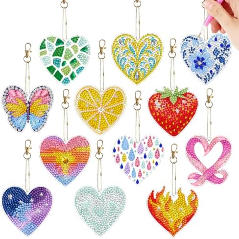 LAKEQUILL Mixed Heart 12 Pcs 5D Diamond Painting Keychain Kit by Unknown
