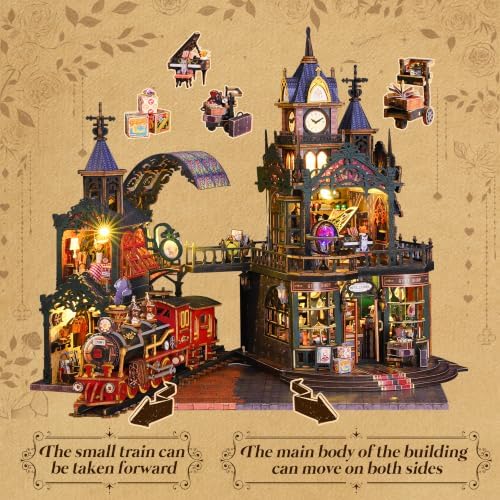 SUNNINO DIY Miniature Dollhouse Kit, Steampunk Train Station Book Nook Kit - Image 5