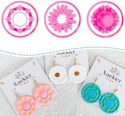 Xaekicr Round Floral Polymer Clay Cutters Set – Clay Earring Cutters for DIY Jewelry, Circle Flower Clay Tools for Earrings Making, Clay Molds for Polymer Clay Projects by Xaekicr
