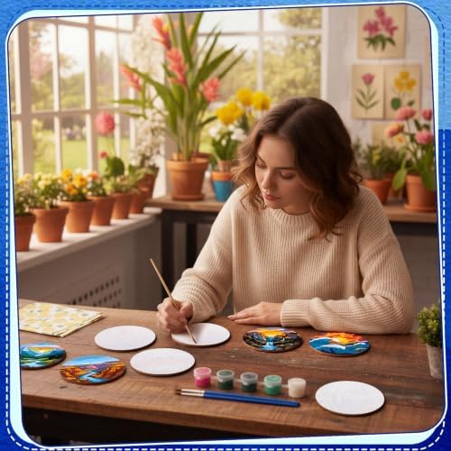 Reallnaive 8 Pcs Mountain Paint by Numbers Kit for Adults Wooden Coasters - Image 6