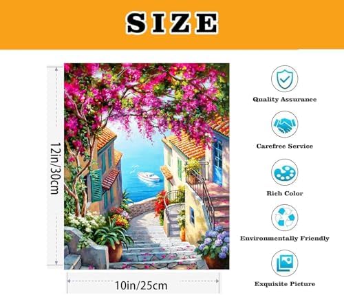 VIGEGU Paint by Numbers Kit for Adults with Framed,Seaside City Landscape Paint by Number DIY Adult Paint by Number Kits Acrylic Oil Painting for Wall Decor 10x12in - Image 3