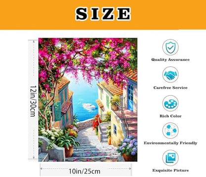 VIGEGU Paint by Numbers Kit for Adults with Framed,Seaside City Landscape Paint by Number DIY Adult Paint by Number Kits Acrylic Oil Painting for Wall Decor 10x12in - Image 3