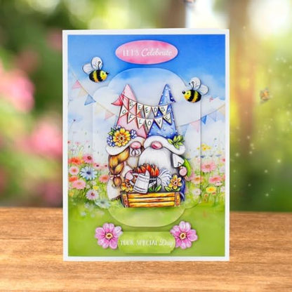 Katy Sue The Garden Gnomes Card Making Kit. Makes 8 Cards at 5 x 7 Inches. Contains Gnome Die-Cut Decoupage, Background Scenes, Cards, Envelopes & Foam Pads for Card Making Supplies. UK-Made. - Image 6