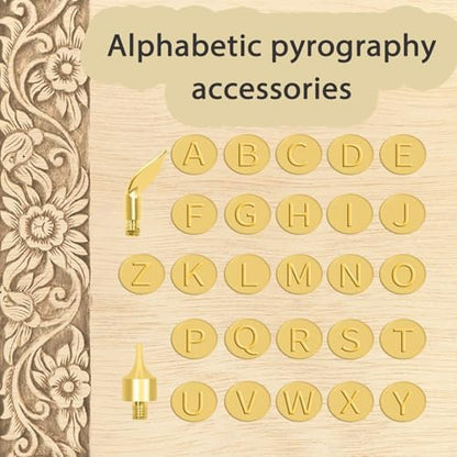 28pcs New Wood Burning Kit With Letter Stamps Copper Mold DIY，Hot Stamps Tool with Figure Alphabet,Wood Burner Tips Adjustable Temperature Soldering Iron Pen,DIY Kit Carving Adults Crafts Beginners - Image 4