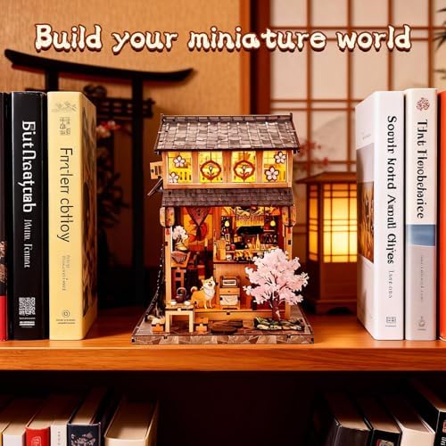DIY Book Nook Kit for Adults, Japanese Sakura Dollhouse Kit, Miniature House Kit with LED Light, Mini Building Kit, 3D Wooden Puzzles Bookshelf Craft Diorama for Adults Teen Gifts (Japanese Izakaya) - Image 5