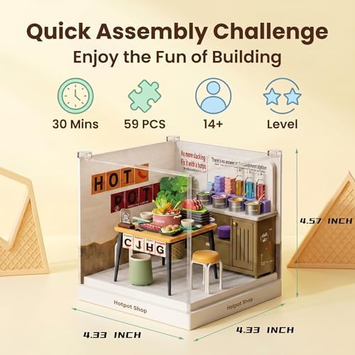 Hotpot Shop Super Miniature House Kit - DIY Plastic 3D Model Building Set for Adults & Teens, Build Your Own Hotpot Restaurant with Dustproof Case, Creative Craft Gift for Girls Women - Image 2