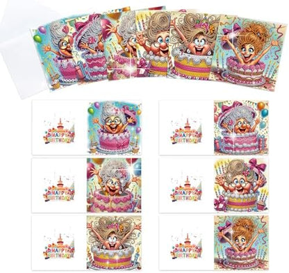 Tontut 6pcs Diamond Painting Kit Greeting Card, Quirky Ladies 5D DIY Diamond Handmade Holiday Greeting Card with Envelope, Christmas Gift Congratulation by Tontut