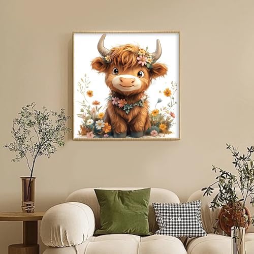Framed Paint by Numbers Kit for Adults Beginner, Highland Cow Easy Paint by Numbers with Frame, Highland Cow Acrylic Adult Painting by Number Kits on Canvas Framed for Gift Home Decor 12x12 Inch - Image 2