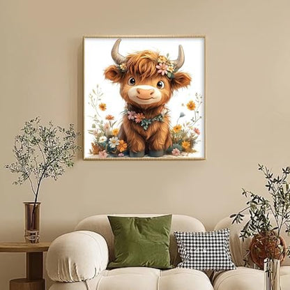 Framed Paint by Numbers Kit for Adults Beginner, Highland Cow Easy Paint by Numbers with Frame, Highland Cow Acrylic Adult Painting by Number Kits on Canvas Framed for Gift Home Decor 12x12 Inch - Image 2