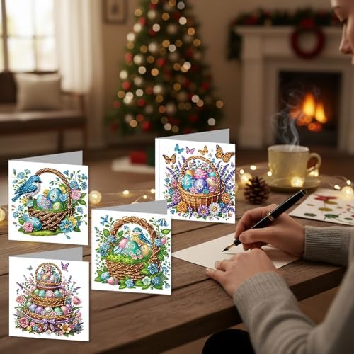 jinglinhh 12pcs Easter Egg Basket Diamond Art Painting Greeting Cards with Envelopes, DIY Card Making Kits for Adults, Diamond Art Christmas Cards for Birthday Holiday Postcards Craft Gifts - Image 6