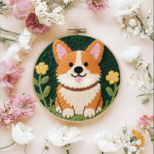 FREEBLOSS DIY Corgi Punch Needle Kit for Beginners Embroidery Punch Needle Starter Craft Set with Instructions Frame Embroidery Kit for Adults Gift Decoration 7.9''/20cm - Image 7