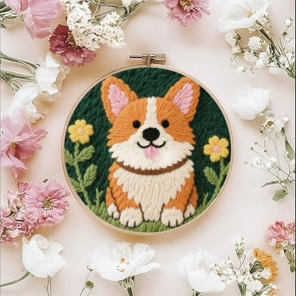 FREEBLOSS DIY Corgi Punch Needle Kit for Beginners Embroidery Punch Needle Starter Craft Set with Instructions Frame Embroidery Kit for Adults Gift Decoration 7.9''/20cm - Image 7