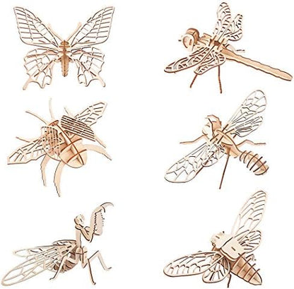 3D Wooden Insect Puzzle - 6 Piece Set Insect Animal Skeleton Assembly Model Puzzle - DIY Wooden Crafts 3D Puzzle - Wood STEM Gifts for Adults & Teens Birthday Gifts Christmas by i-CHONY