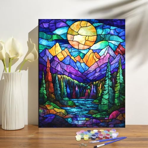 obterie Mountains Paint by Numbers Kit for Adults Beginner Sun Oil Painting Kit Adult Paint by Number Kits on Canvas DIY Painting for Beginners Art by Numbers for Gifts Home Wall Decor 16x20 Inch - Image 2
