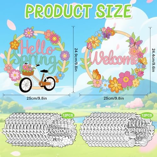 Sereliy 24 Pcs Spring Coloring Wreath Crafts, Color Your Own Flower Crafts, DIY Paper Wreath for Spring Home Activities Games. (Spring.24) - Image 2