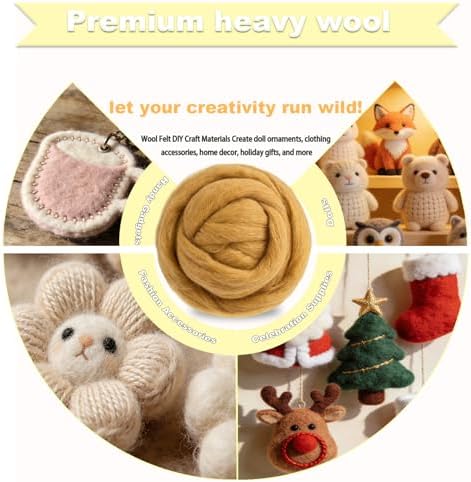 Wool Roving-3.5oz Needle Felting Wool, Soft Multi-Color Wool Fiber, Perfect Felting Wool Pure Wool, Chunky Yarn, for DIY Crafts, NeedleFelting Projects,and Artwork (Dark Golden) - Image 3
