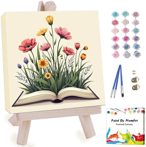 Artunion Framed Paint by Numbers Kit for Adults Beginners & Kids Ages 8-12,Books Easy Paint by Number with Frame,Flower Paint by Numbers Kit on Canvas 10 * 10 Inch Without Easel by ArtunionDriect