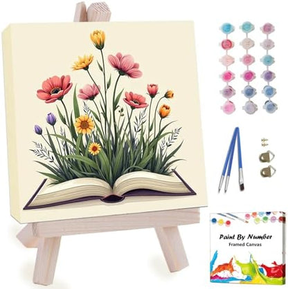 Artunion Framed Paint by Numbers Kit for Adults Beginners & Kids Ages 8-12,Books Easy Paint by Number with Frame,Flower Paint by Numbers Kit on Canvas 10 * 10 Inch Without Easel by ArtunionDriect