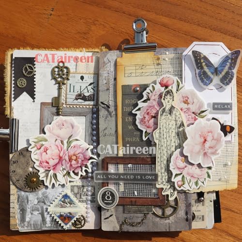 CATaireen Vintage Junk Journal Items Kit Pre Cut Paper Cards Cutout Cardstock Art Aesthetic Decor Hollow Out Craft Elements Small Embellishments Supplies for Adults Scrapbook Pack (Floral Pink) - Image 4