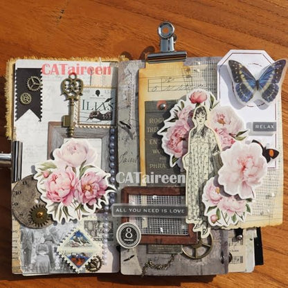 CATaireen Vintage Junk Journal Items Kit Pre Cut Paper Cards Cutout Cardstock Art Aesthetic Decor Hollow Out Craft Elements Small Embellishments Supplies for Adults Scrapbook Pack (Floral Pink) - Image 4