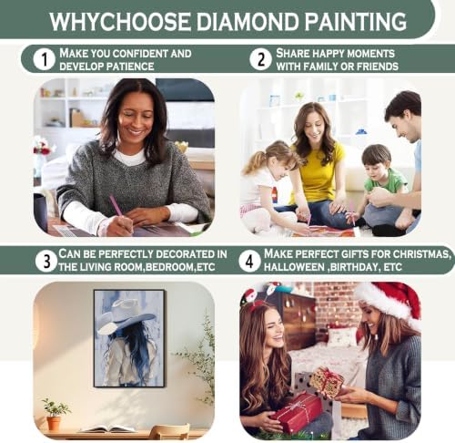 sdfkmlcdl Blue Western Cowgirl Diamond Art Kits for Adults, Rustic Country Cowgirl Boots Horse Bow Full Drill Diamond Painting Kits for Adults Beginners 4 Pack, 12x16 Inch - Image 7