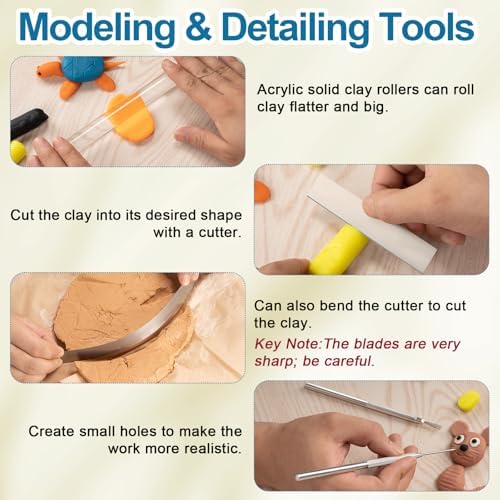 Amrules 12 Pcs Polymer Clay Tools Kit, Acrylic Rollers & Cutters for Adults - Image 6