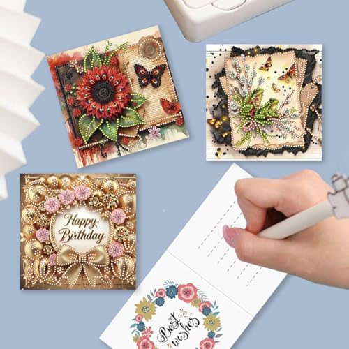 Ceitura 6Pcs DIY Diamond Art Painting Crafts Rhinestone Painting Greeting Card Making Kit Postcard for Holiday Christmas New Year Party Favors (Flower Birthday) - Image 3