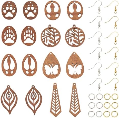 Elecrelive 8 Pairs Wooden Charms for Earring Making, Coconut Brown Wood Earring Pendants Paw Print Oval Teardrop Wood Earrings Blank Wooden Dangle Earring Making Kit with Earring Hooks - Image 7