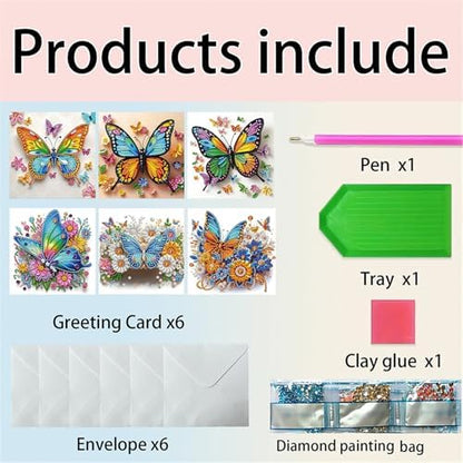 jinglinhh 6pcs Diamond Art Painting Butterfly Daisy Flowers Greeting Cards with Envelopes, DIY Card Making Kits for Adults, Diamond Art Postcards Christmas Cards Craft Gifts - Image 3