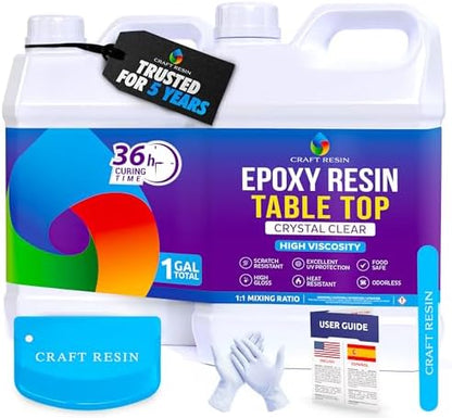 Craft Resin Table Top Epoxy Resin Kit - Ultra Clear, High-Gloss, 1 Gallon by CraftResin