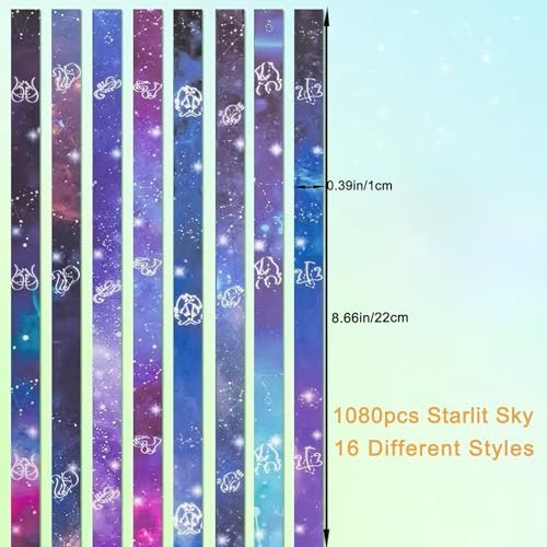 1080 Sheets Starlit Sky Origami Star Paper Strips 16 Different Styles - Image 2