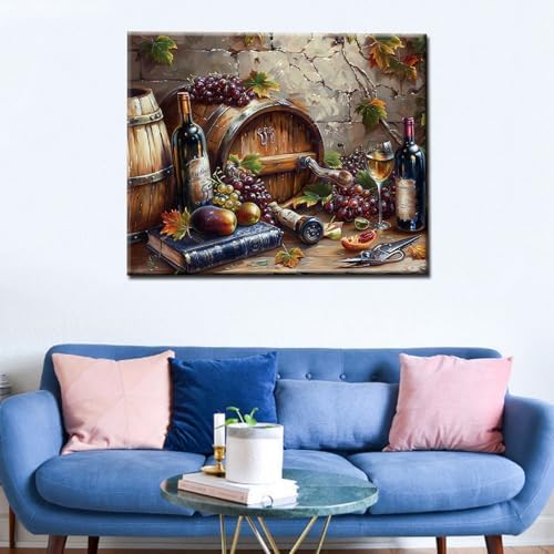 Tucocoo DIY Paint by Numbers for Adults Vintage Wine Fruit DIY Digital Oil Painting Acrylic Paint Fruit Wine Painting Kits Canvas Wall Art Wine Fruit DIY Retro Room Decor 16x20 Inch （DIY Frame ） - Image 3