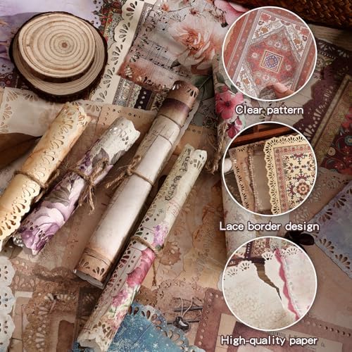 66 Sheets Lace Edged Scrapbook Paper Set, 6 Packs Vintage Decorative Paper Scrapbooking Supplies for Letter Writing Background Stationery Ephemera for Junk Journaling, DIY Art Collage 4.9x6.9 IN - Image 4