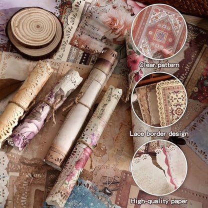 66 Sheets Lace Edged Scrapbook Paper Set, 6 Packs Vintage Decorative Paper Scrapbooking Supplies for Letter Writing Background Stationery Ephemera for Junk Journaling, DIY Art Collage 4.9x6.9 IN - Image 4