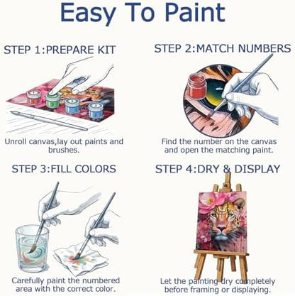 AuraDraw Cheetah Paint by Numbers - Leopard Paint by Number Kit for Adults Beginners, DIY Pink Painting Art Craft on Canvas for Home Decor 16x20 Inch - Image 4